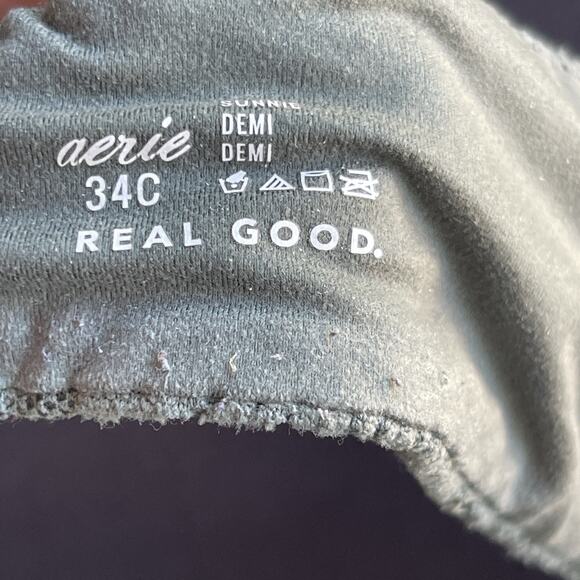 Aerie Sunnie Demi Push Up Bra 34C Green Lace Adjustable Underwire Floral - Picture 7 of 11